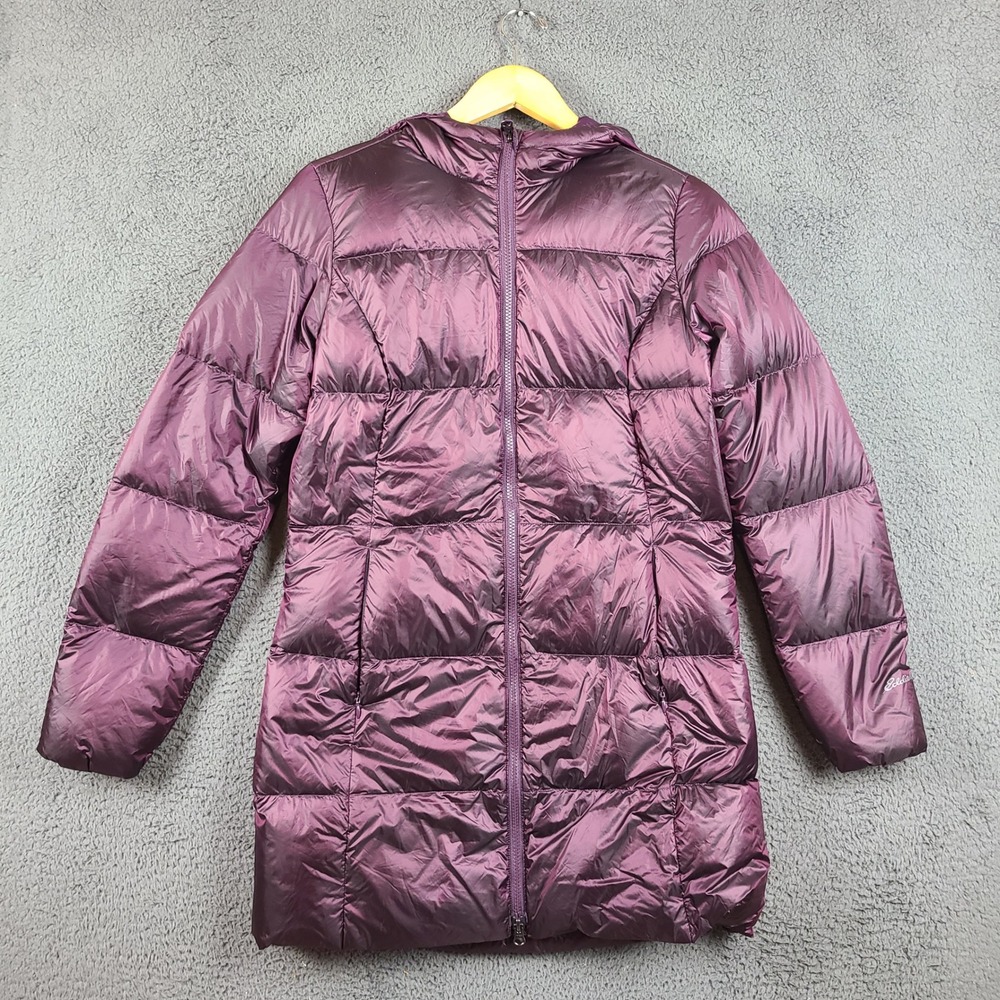 Eddie Bauer Luna Peak Down Parka Purple Puffer Jacket Hooded Womens Small